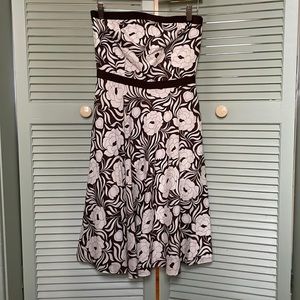 Ann Taylor strapless silk cotton dress size 2 brown and white floral print